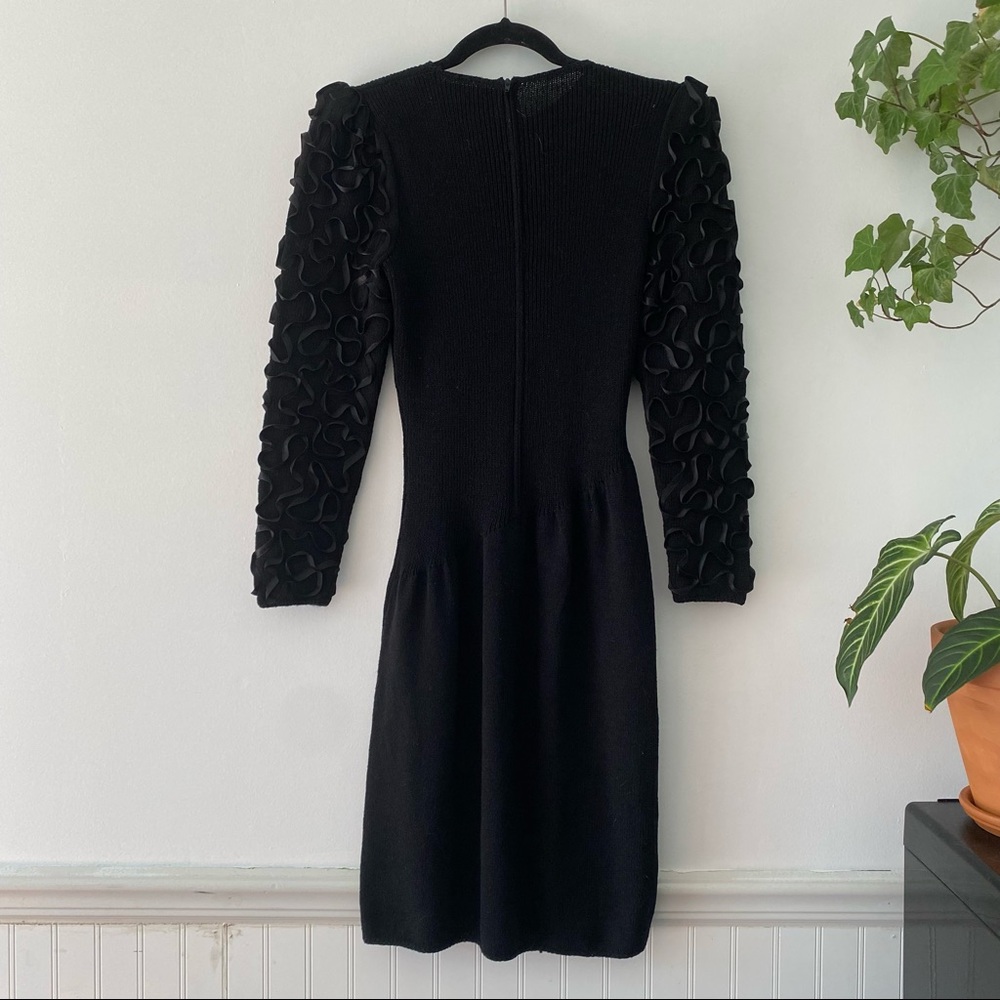 Saks Fifth Avenue Pat Sandler for Wellmore Black Vintage Knit Dress Puff Sleeves - Picture 6 of 6